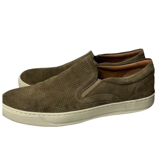 Vince Fletcher Men's 10.5 Suede Slip On Sneakers Perforated Olive Green Luxury - Picture 3 of 8
